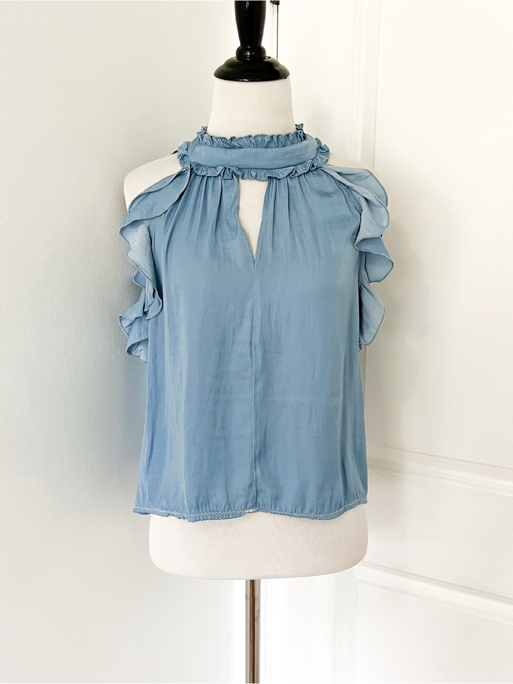 Andrew Marc Sky Blue Ruffle Halter Camisole - Medium